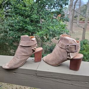 Suede Booties Jack Rogers Izzie Size 10 Open Toe Ankle Boot Tan Leather Buckle